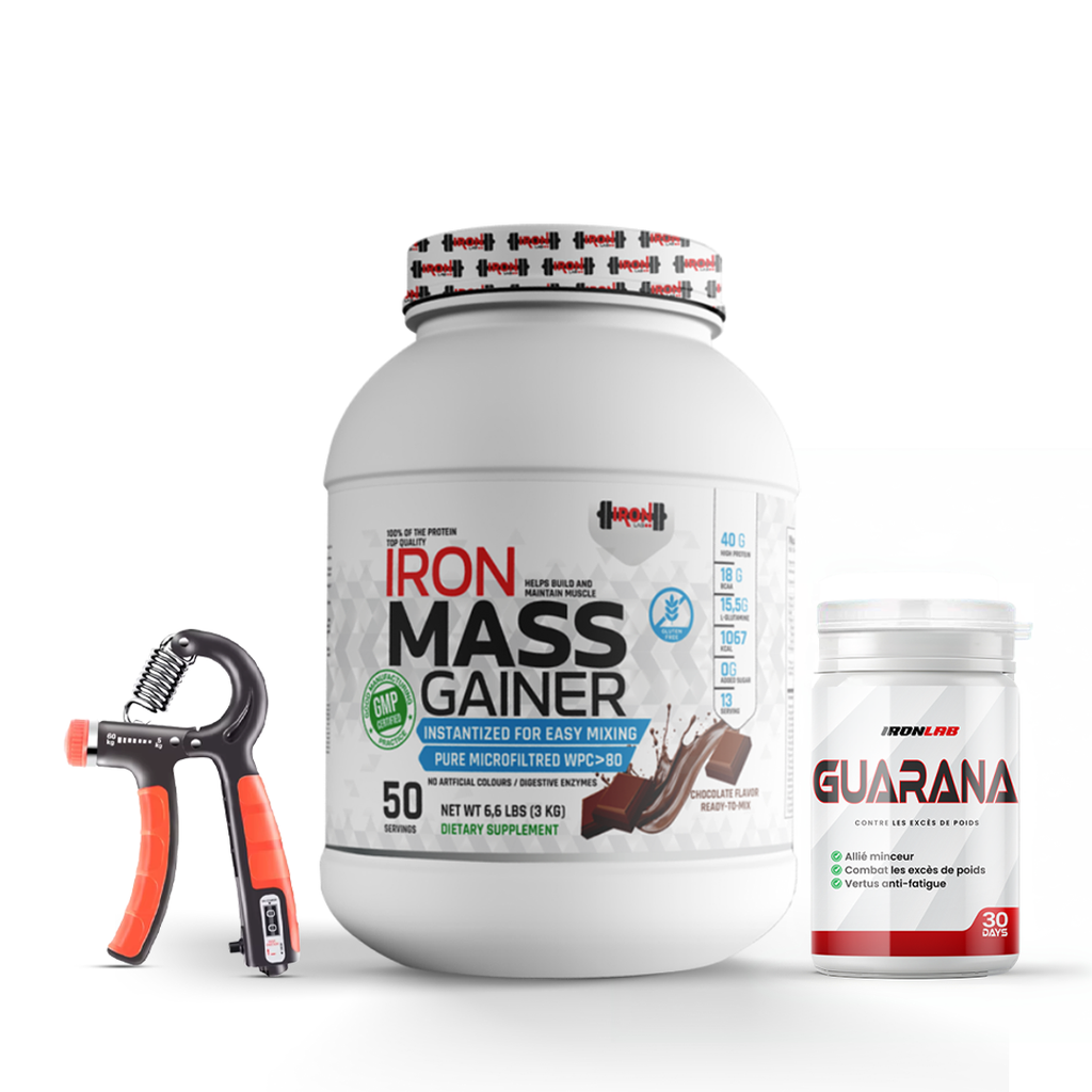 Pack Mass Gainer 3KG + MACA/Guarana/Tribulus + Poignée Fitness Avant-Bras